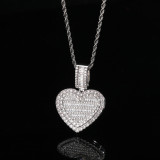 European and American hip-hop oversized flip heart photo pendant with copper inlaid zircon trendy brand personalized men's photo frame pendant necklace