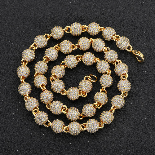 European and American necklaces, cross-border jewelry, 8mm round bead necklaces, micro inlaid with zircon full diamond, personalized trend, hip-hop necklaces wholesale
