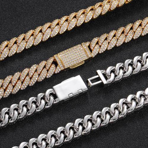 Wholesale of cross-border hip-hop necklaces in Europe and America, 10mm double row zircon bubble Cuban necklaces, trendy and personalized men's bracelets