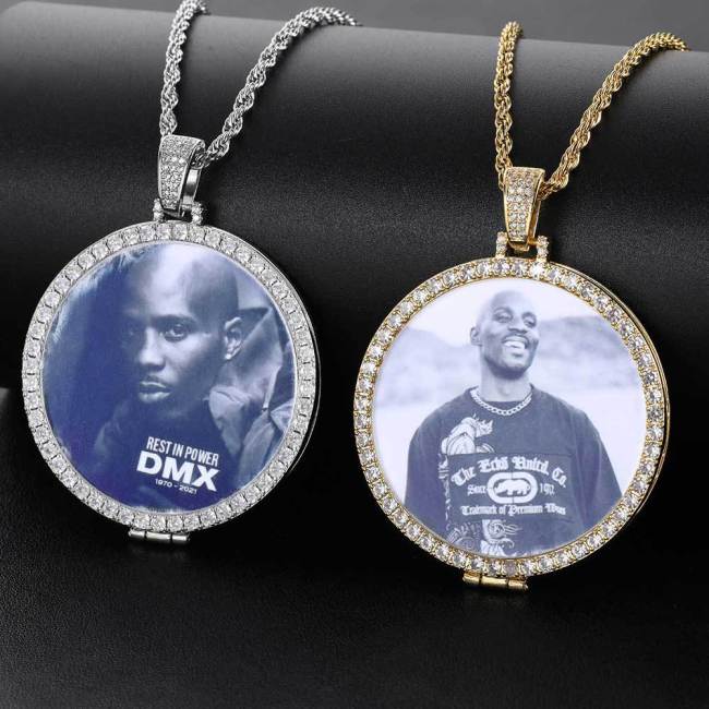 European and American hip-hop pendants with micro inlaid zircon trendsetter flip covers, circular photo frames, necklaces, hip-hop jewelry manufacturers, direct sales