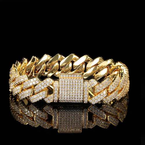 Wholesale of European and American hip-hop bracelets 14mm diamond Cuban bracelets with micro inlaid zircon bracelets, trendy brand men's bracelets