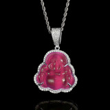 Cross border hot selling jewelry, hip-hop necklace, cat's eye stone Maitreya Buddha pendant, unisex European and American trend zircon necklace