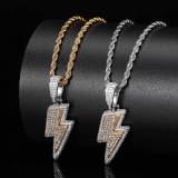 European and American hip-hop dual color lightning pendant necklace with genuine gold electroplated copper inlaid zircon personality hiphop men's necklace