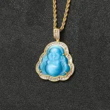 Cross border Hot Selling Hip Hop Cat's Eye Necklace, Jade Marrow Maitreya Buddha Ladder, Zircon Pendant, European and American Trendy Personality Necklace