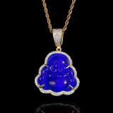 Cross border hot selling jewelry, hip-hop necklace, cat's eye stone Maitreya Buddha pendant, unisex European and American trend zircon necklace