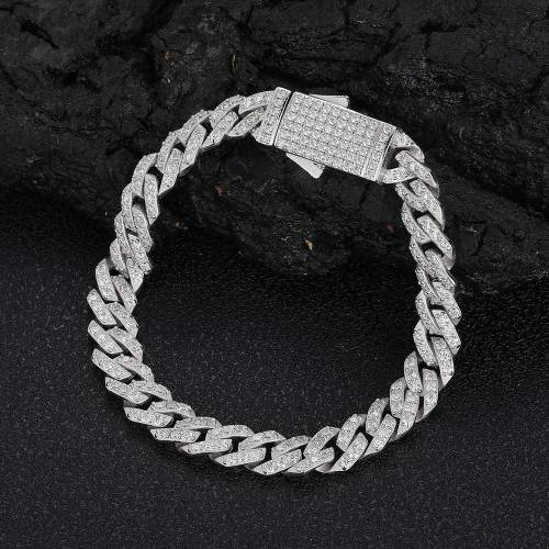 Cross border 8mm Hip Hop S925 Silver Bracelet with Mosan Diamond Diamond Cuban Chain for Men's Bracelet Accessories in Europe and America