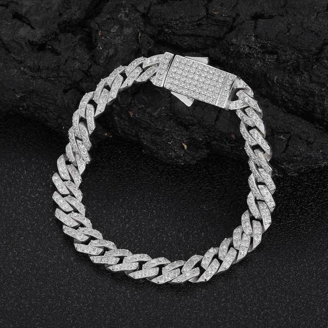 Cross border 8mm Hip Hop S925 Silver Bracelet with Mosan Diamond Diamond Cuban Chain for Men's Bracelet Accessories in Europe and America