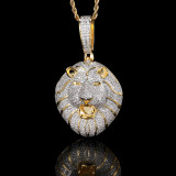 European and American hip-hop micro inlaid zircon solid lion head pendant with genuine gold electroplating trendy hip-hop men's necklace accessories