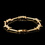 European and American Hip Hop 2.5mm Iron Wire Chain Couple Bracelet Micro Set Zircon Sun Button Fine Thorn Chain Men's and Women's Bracelet