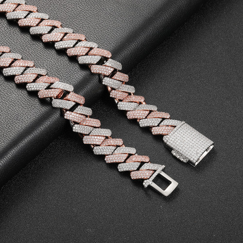 Cross border hip-hop bracelet 18mm dual color diamond Cuban bracelet coarse copper inlaid zircon men's bracelet jewelry wholesale