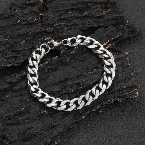 European and American hip-hop 11mm stainless steel six sided polished Cuban bracelet trendy brand personalized men's titanium steel bracelet jewelry wholesale