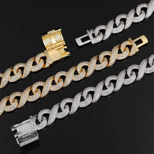 Amazon Cross border Hip Hop Jewelry 8-word Infinite Chain Cuban Necklace Micro Set Zircon Men's Personalized Bracelet Accessories