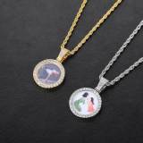 European and American personality creative mini small circular photo hip-hop pendant with micro inlaid zircon hip-hop frame necklace