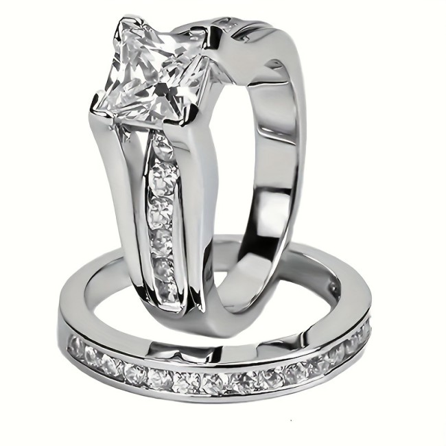 Jiuqin Jewelry Wholesale Cross border Temu Shein Hot Selling Princess Square Ring Wedding Engagement Proposal Girl Wedding Ring