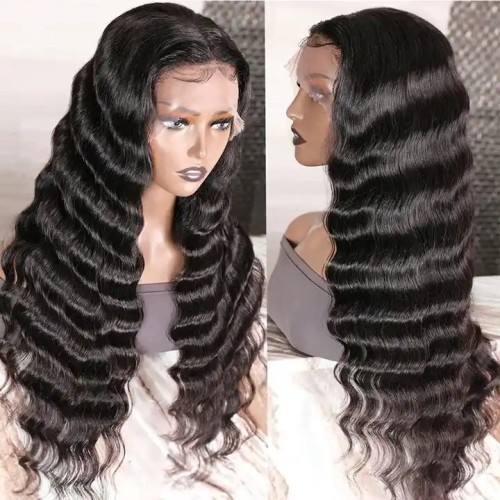 Human hair 13 * 4 lace headband deep wave 13x4 lace front wig