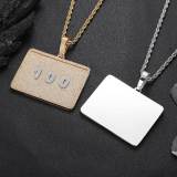 Cross border hip-hop rectangular personalized letter pendant from Europe and America, hot selling accessories, zircon men's necklace accessories