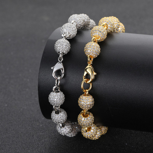 Hot selling high-quality bracelets in Europe and America, 8mm micro inlaid zircon round bead chain, men's personalized bracelets, cross-border jewelry wholesale