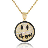 Hot selling hip-hop Drew smiley face pendant from Europe and America, cross-border jewelry with micro inlaid zircon trendy brand men's pendant necklace wholesale