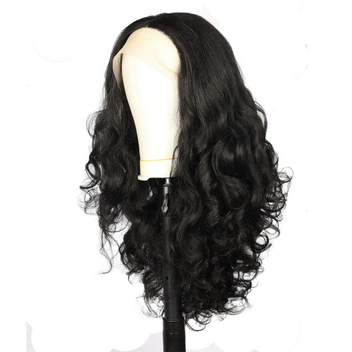 Foreign trade wig European and American women's front lace Yaki wig medium split long curly hair small lace chemical fiber full head wigs