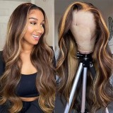 Piano color human hair wig P4/27 body wave human hair lace front wig