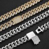 Cross border European and American hip-hop zircon necklace 12mm double row full diamond Cuban chain men's personalized necklace wholesale