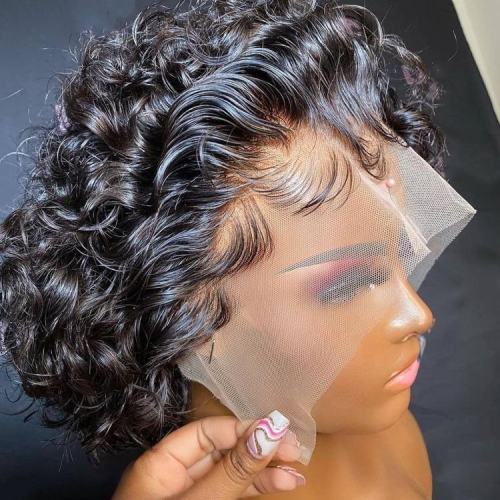 Pixie curly cut lace wig human hair wigs