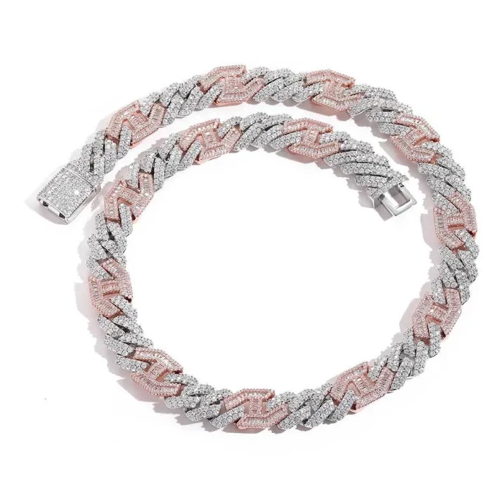 European and American hip-hop men's bracelet 15mm three in one pig nose chain flip buckle double row zircon diamond Cuban chain