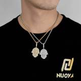 European and American hip-hop copper inlaid zircon small palm pendant with genuine gold electroplating trendsetter Fatima's hand hiphop necklace