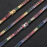 European and American minimalist hip-hop jewelry 4mm colorful tennis bracelet with copper inlaid color square zircon trendsetter bracelet necklace