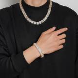 European and American trendy hip-hop necklace 13mm hollow mixed with zirconia rock sugar chain, nine palace grid chain, hiphop men's bracelet