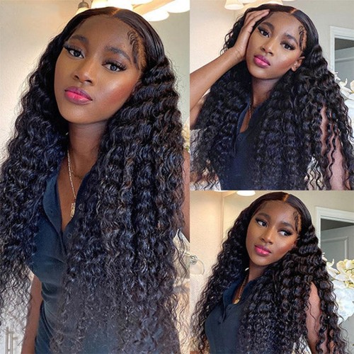13 * 6 * 1 Kinky Curly Human Lace Wig Natural Lace Front Wig