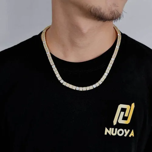 European and American hip-hop accessories 6mm square and circular mixed set zircon tennis chain necklace trendy brand personalized men's bracelet accessories