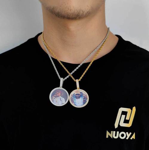 Cross border European and American New Round Photo Pendant with Zircon DIY Creative Full Diamond Trendy Hip Hop Frame Necklace