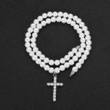 European and American minimalist personality cross pearl necklace trend hip-hop accessories necklace men and women's collarbone chain manufacturer direct sales