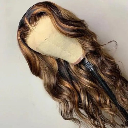 Piano color human hair wig P4/27 body wave human hair lace front wig