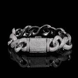European and American cross-border 15mm inlaid zircon 8-word infinite chain Cuban bracelet trendy brand hip-hop full diamond men's bracelet