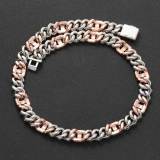 European and American hip-hop men's bracelet 15mm three in one pig nose chain flip buckle double row zircon diamond Cuban chain