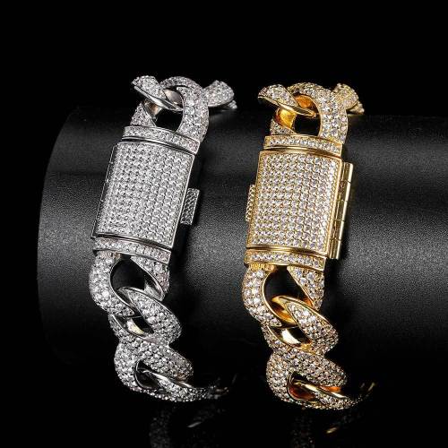 European and American cross-border 15mm inlaid zircon 8-word infinite chain Cuban bracelet trendy brand hip-hop full diamond men's bracelet