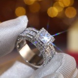 Jiuqin Jewelry Wholesale Cross border Temu Shein European and American Shiny Square Diamond Engagement Wedding Women's Ring