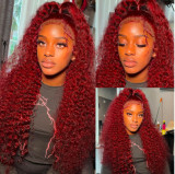 Wine red wig front lace human wig headgear