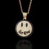 Hot selling hip-hop Drew smiley face pendant from Europe and America, cross-border jewelry with micro inlaid zircon trendy brand men's pendant necklace wholesale