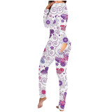 Butterfly printed button style functional button flap for adult pajamas