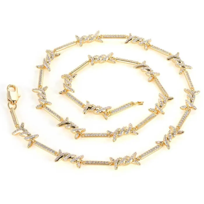 European and American hip-hop necklaces with Japanese buckle 2.5mm thin thorny chain and micro inlaid zircon hip-hop couple bracelet