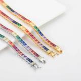 European and American minimalist hip-hop jewelry 4mm colorful tennis bracelet with copper inlaid color square zircon trendsetter bracelet necklace