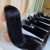 Human hair wigs, European and American wigs, front lace headband, natural color straight hair, 150% density