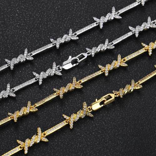 European and American hip-hop necklaces with Japanese buckle 2.5mm thin thorny chain and micro inlaid zircon hip-hop couple bracelet