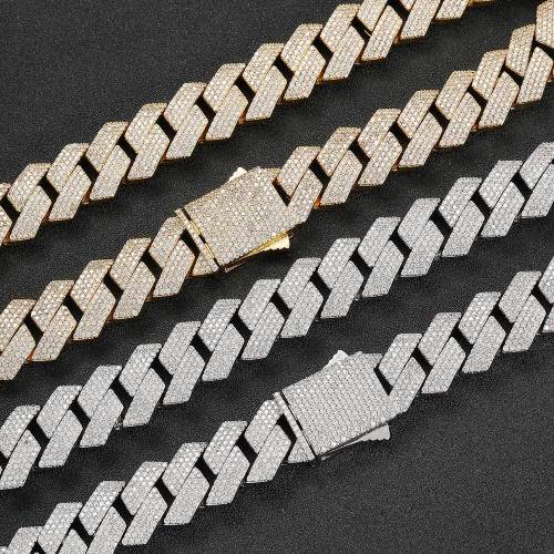 European and American hip-hop 19mm buckle Cuban chain with four rows of zircon bracelet personality exaggerated collarbone chain men's necklace wholesale