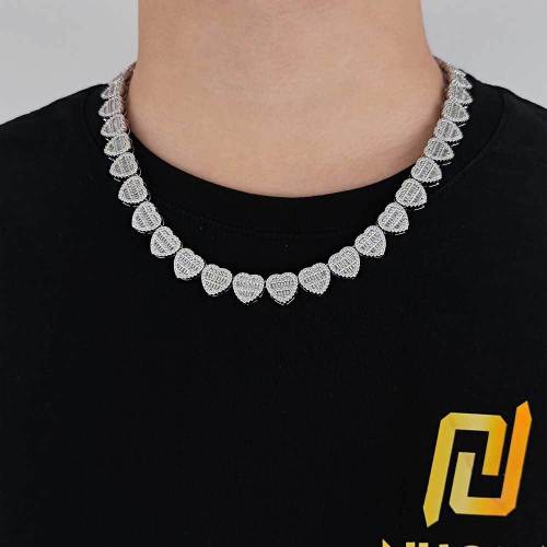 European and American jewelry 12mm mixed with T-shaped zircon love necklace, cross-border trendy brand, personalized men's hip-hop necklace wholesale