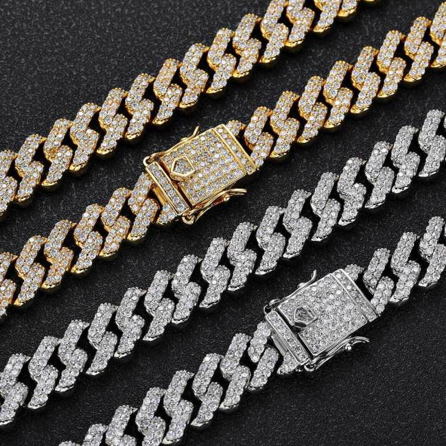 European and American trendy men's bracelet hip-hop 12mm double row zircon diamond Cuban necklace men's hip-hop jewelry wholesale