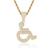 Cross border hip-hop with disabilities in Europe and America, wheelchair pendant, trendy jewelry, copper inlaid zircon, personalized men's necklace